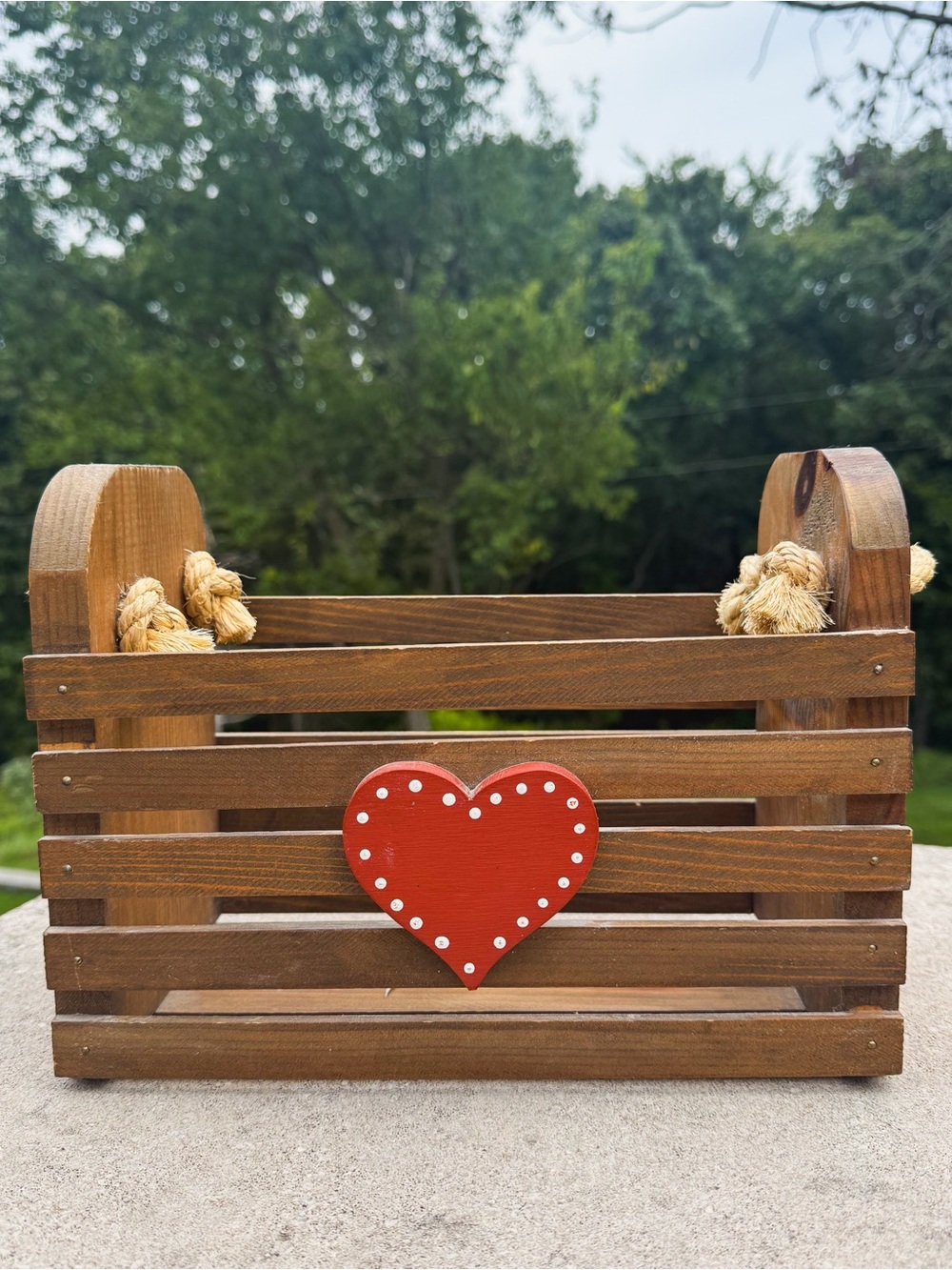 Rustic Wood Crate with Red Heart Accent by